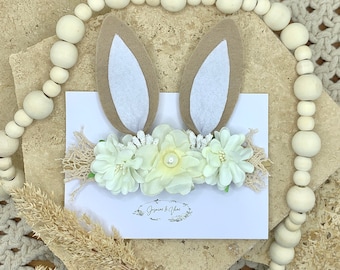 Baby Bunny Ears Headband | Natural, neutral, cream tone | Newborn, Baby, Toddler, Young Child
