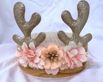 Peachy Baby Reindeer Flower Headband | NEWBORN, TODDLER, CHILD