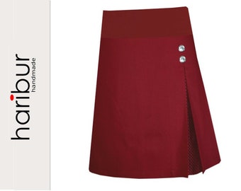Pleated skirt, stretch skirt, haribur, dots, bordeaux