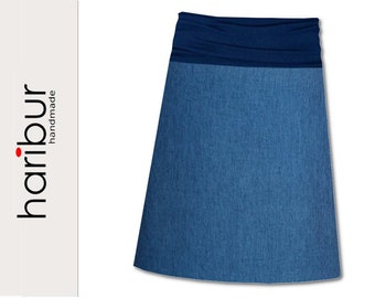 haribur linen skirt blue tones