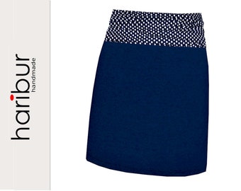 Summer skirt cotton dots / jersey waistband 22 cm high / color dark blue / from XS to XXL / haribur