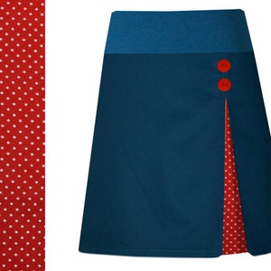 Pleated skirt, stretch skirt, haribur, petrol, dots red and white image 1