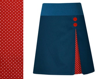 Pleated skirt, stretch skirt, haribur, petrol, dots red and white