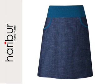Skirt with pockets, denim skirt, haribur, blue-petrol