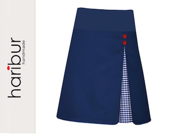 Skirt knee-length skirt blue and white box pleated skirt checked