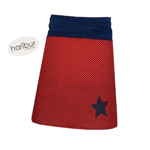 Jupe d'été en coton à pois étoile / ceinture en jersey 22 cm de haut / couleur de base rouge / du XS au XXL / haribur image 1