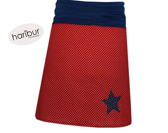 Summer skirt cotton dots star / jersey waistband 22 cm high / basic color red / from XS to XXL / haribur
