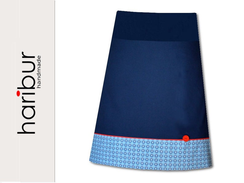 blue skirt with retro flowers in trend, skirt A line, dark blue skirt image 1