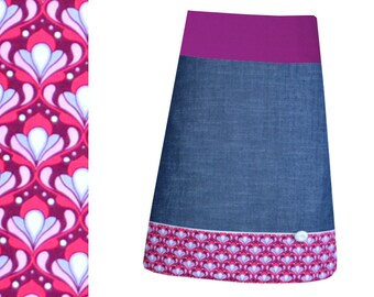 denim skirt, retro skirt, haribur, flowers