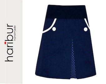 ROCKABILLY-SKIRT box pleat blue-white haribur, dark blue skirt, skirt with pockets