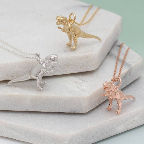Silver or Gold T Rex Dinosaur Necklace
