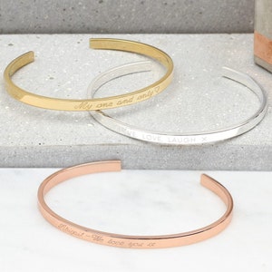 Personalised Message Sterling Silver Or 18ct Gold Plated Slim Torque Bangle