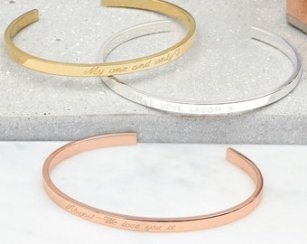 Personalised Message Sterling Silver Or 18ct Gold Plated Slim Torque Bangle