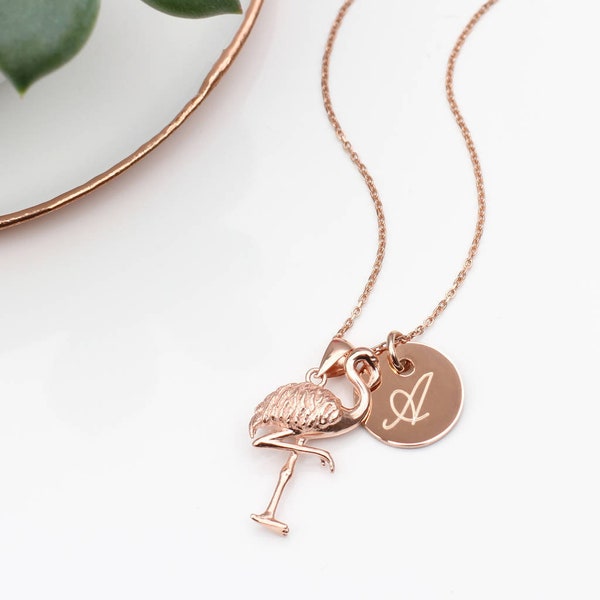 Personalised 18ct Rose Gold Plated Flamingo Necklace