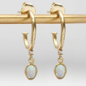 18ct Gold Plated & Opal Hoop Earrings