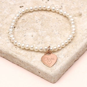 Girls Personalised Rose Gold Plated & Pearl Bracelet image 1