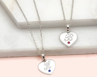 Silver Birthstone Personalised Heart Necklace