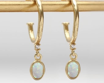 18ct Gold Plated & Opal Hoop Earrings