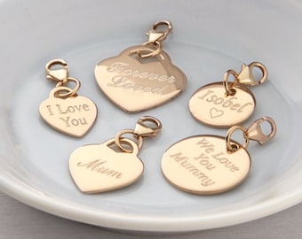 Personalised 18ct Yellow Gold Plated Heart & Disc Charms