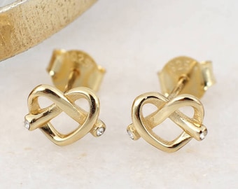 Silver or Gold Infinity Knot Heart Stud Earrings