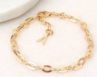 Gold or Silver Flat Link Initial Bracelet