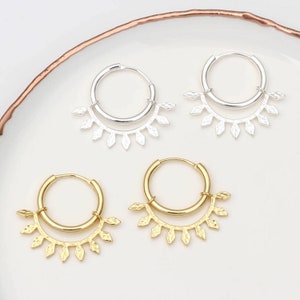 Silver or Gold Leaf Hoop Earrings