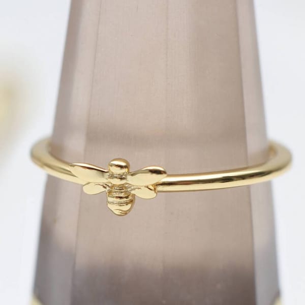 Gold Plated Tiny Bee Stacker Ring