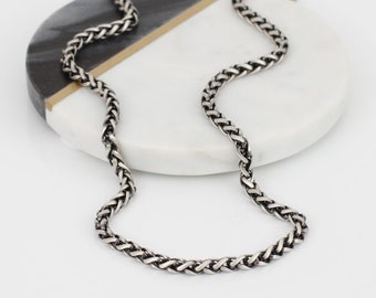 Men's Oxidised Silver Heavy Wheat Chain