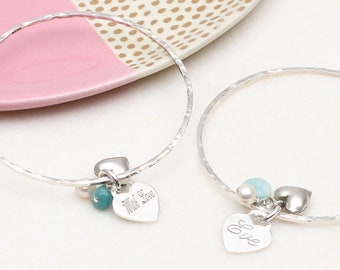 Personalised Sterling Silver And Aqua Chalcedony Bangle