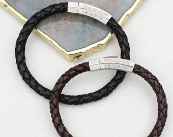 Bracelet homme personnalisé en cuir à fermoir hexagonal