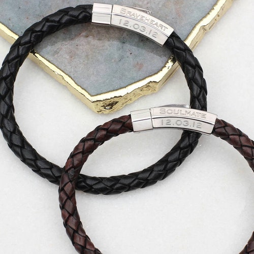 Men's Personalised Clasp Double Leather Bracelet | Etsy