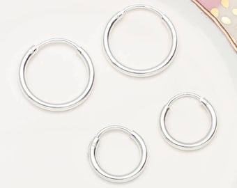 Thick Silver Sleeper Hoop Earrings