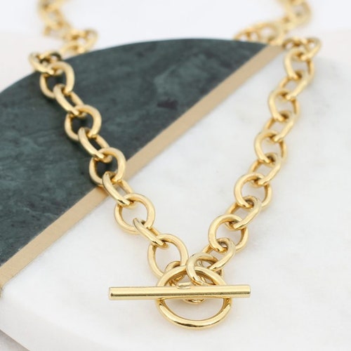 Gold T Bar Toggle Chain Necklace - Etsy