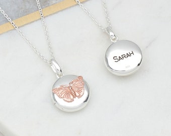 Personalised Silver & Gold Plated Butterfly Locket • Photo Necklace •