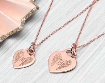 Rose Gold Angel Wing Initial Necklace
