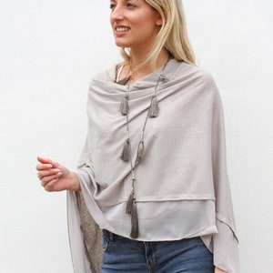 Personalised Lightweight Wool Mix Summer Poncho Accessories Scarves Mother Gift Gift For Mom Dove Grey (image 1)