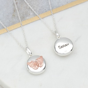 Personalised Silver & Gold Plated Butterfly Locket • Photo Necklace •