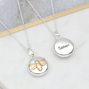 Personalised Silver & Gold Bee Locket Photo Necklace image 1