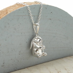 Solid Silver Lop Eared Rabbit Personalised Necklace image 1