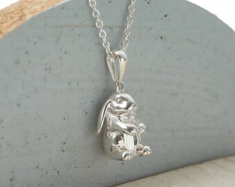 Solid Silver Lop Eared Rabbit Personalised Necklace