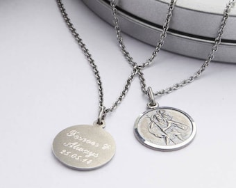 Men's Personalised Oxidised Silver St Christopher Necklace