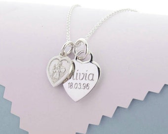 Silver St Christopher Heart Necklace • Confirmation • Baptism • Christening Gift