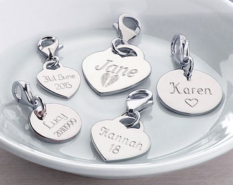 Personalised Sterling Silver Heart & Disc Charms • Engraved Charms •  Pendants