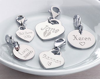 Personalised Silver Heart & Disc Charms