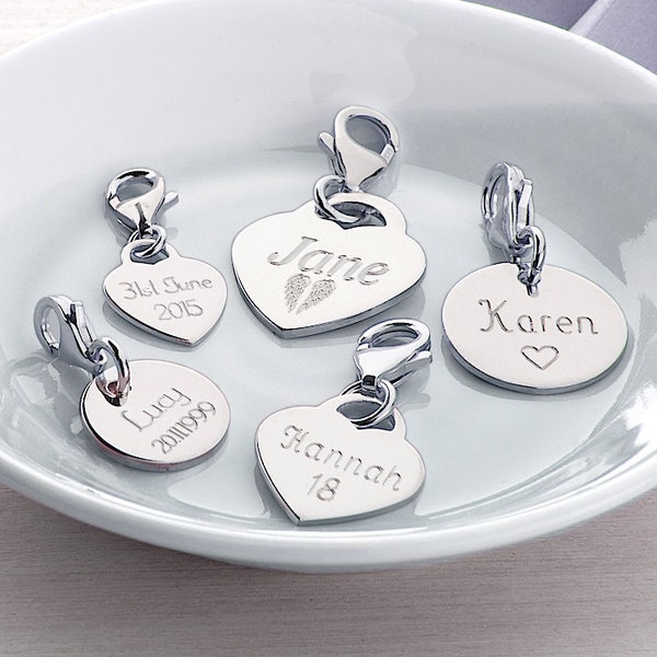 Dijes de corazón y disco de plata de ley personalizados • Dijes grabados • Colgantes