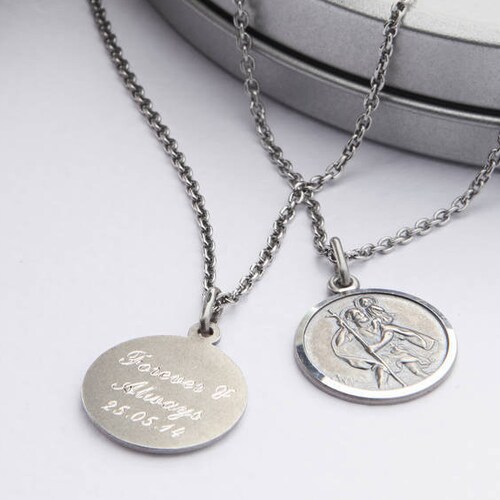 thumbnail image 2 of Godsent Personalised Silver Steel St Christopher Necklace For Men | Engraved Travel Gift 2 of 5