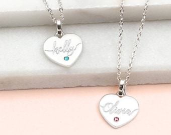 Personalised Silver Birthstone Name Necklace • Birthday Jewellery