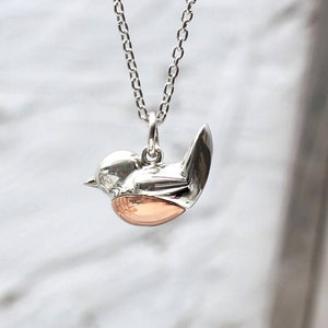 Silver & 18ct Rose Gold Plated Robin Red Breast Necklace