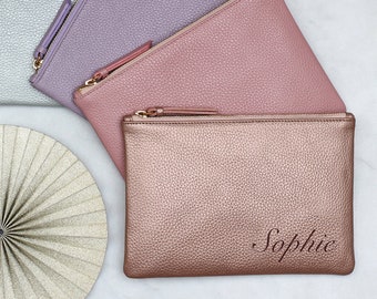 Personalised Leather Name Clutch Bag or Cosmetic Pouch