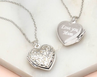 Personalised Silver Filigree Locket • Mother's Gift • Engraved Heart Locket • Personalized Heart Locket Necklace